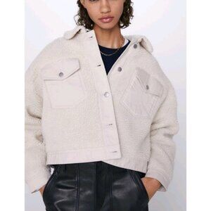 Zara Womens Size Small Warm Casual School Shearling Denim Accent Jacket Cream